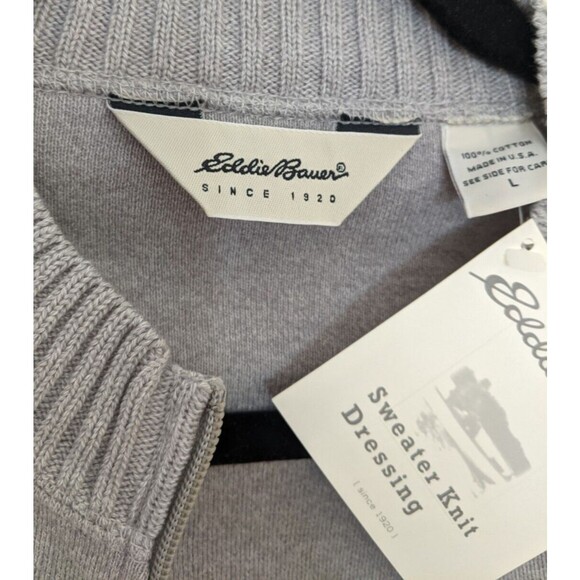 Vintage Eddie Bauer Women's Sweater Gray Full Zip 100% Cotton Made In USA Large - Picture 7 of 12